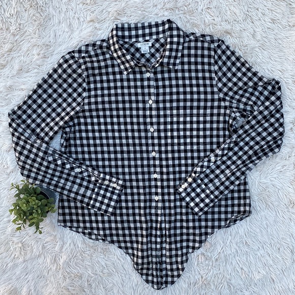 J. Crew Factory Check Tie Hem Button Down Shirt 💗 Black & White - Picture 3 of 13